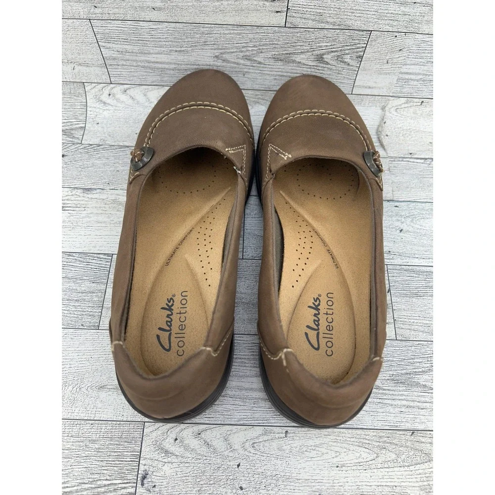 Clarks Collection Women Brown Leather Ultimate Comfort Loafers Sz 7.5 M